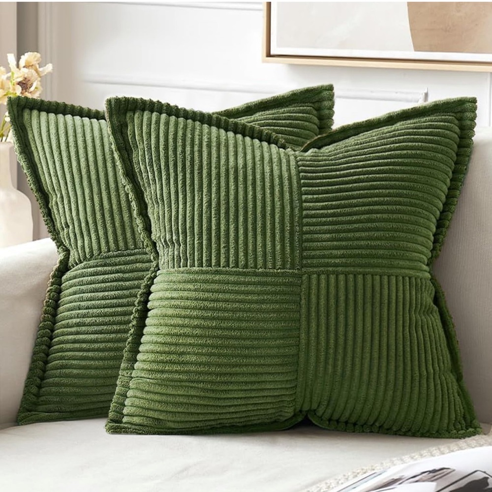 Decorative Soft Corduroy Throw Pillow Covers In Moss Green